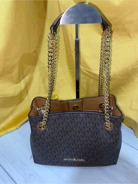 Michael Kors Brown MK Logo Chain-Handle Shoulder Bag